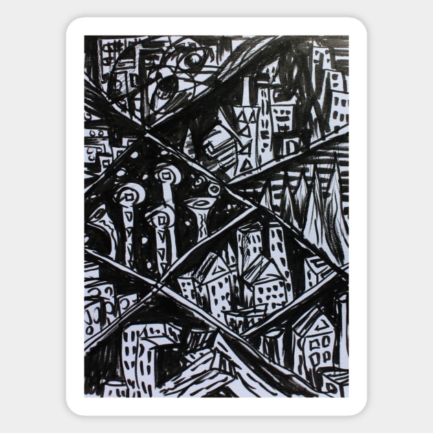 Ink Sketch - Nine Cities. 2013 Sticker by IgorPozdnyakov